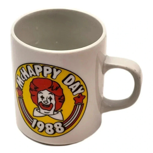 McHappy Day 1988 McDonalds Mug Ceramic White Cream  Ronald McDonald Vintage - Picture 4 of 6